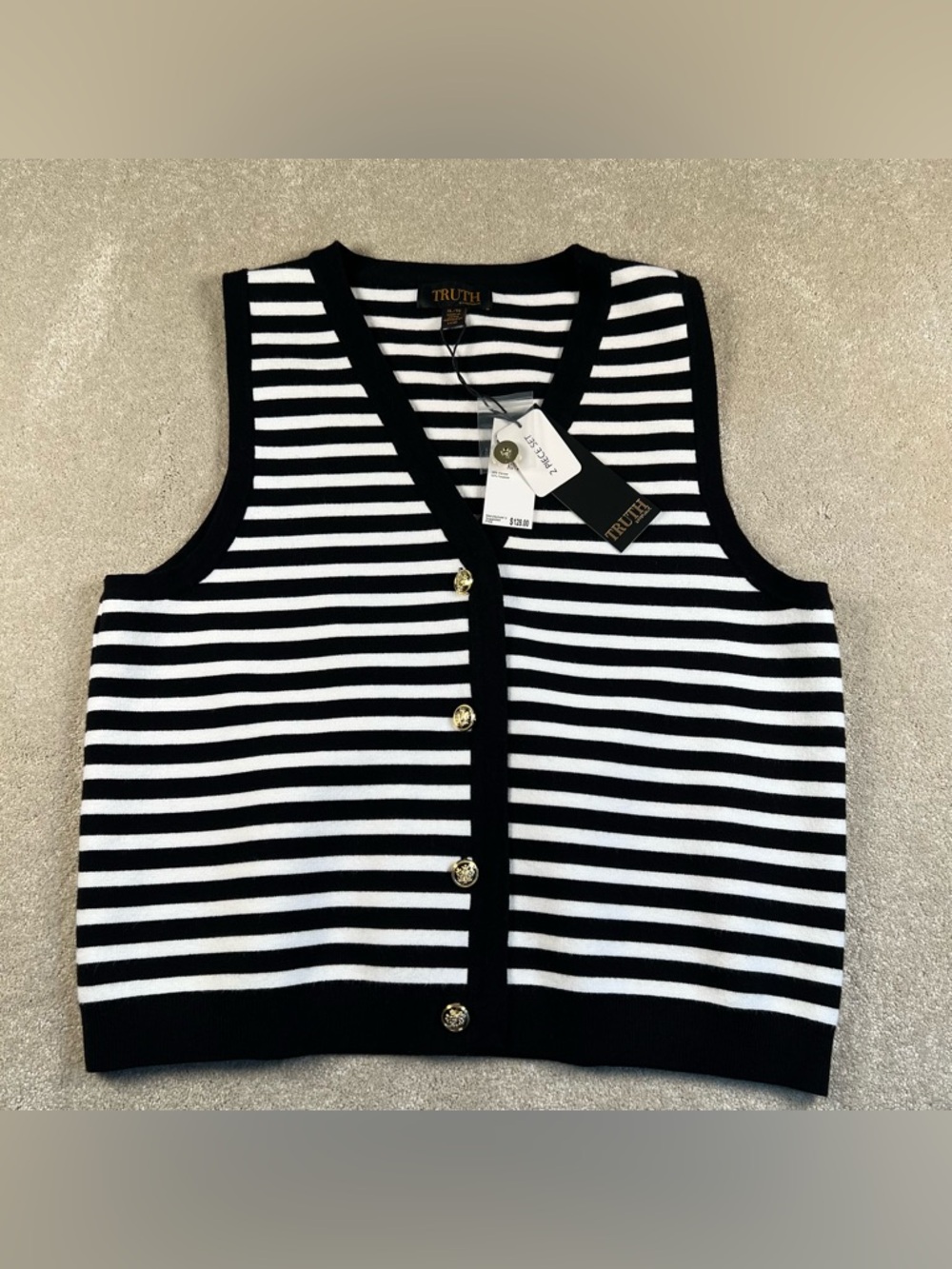 Sweater Vest and Skirt‎ Set Stripes Maxi Gold Buttons Black & White Truth NWT XL - Picture 2 of 16